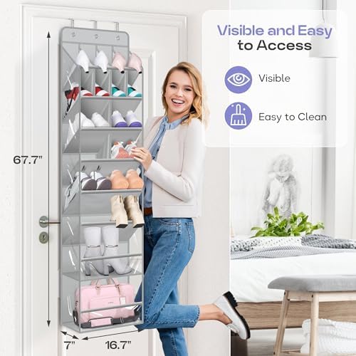 MISSLO Clear Over the Door Shoe Organizer Bundle 30 Pairs Over the Door Shoe Organizer