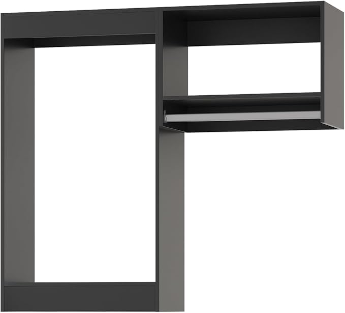 64" Wide Modular Closet Organizer System With Hanging, Wood Tower Storage for Walk In Closets, Wall Mounted Wardrobe Kit, Bedroom, Black