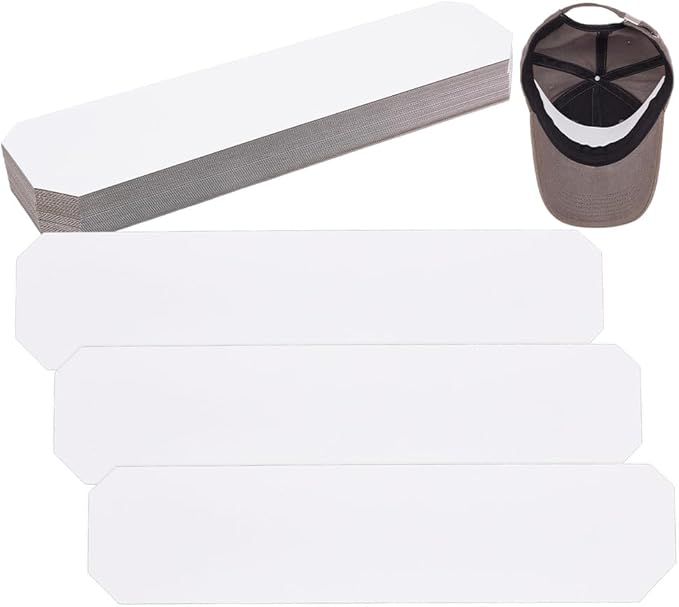 FINGERINSPIRE 50PCS Paper Baseball Cap Insert Shaper 2.4x10.4inch White Rectangle Shape Hat Brim Support Reusable Paperboard Hat Cap Fitter Inserts for Man Woman Baseball Hats Display Organization
