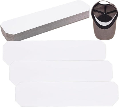 FINGERINSPIRE 50PCS Paper Baseball Cap Insert Shaper 2.4x10.4inch White Rectangle Shape Hat Brim Support Reusable Paperboard Hat Cap Fitter Inserts for Man Woman Baseball Hats Display Organization