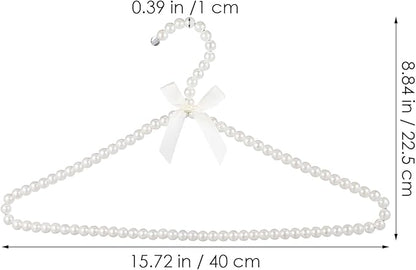 PRETYZOOM Artificial Pearl Bowknot Clothes Hangers 15.7 Inch Plastic Hangers for Home Wardrobe Wedding Bride Dress Display with Strong Load Capacity 2-Pack