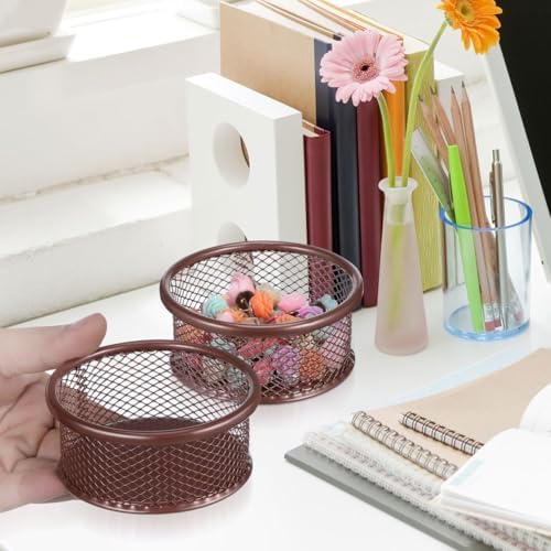 VILLCASE 4-Pack Rose Gold Wire Mesh Paper Clip Holder 3.54In Stackable Desk Organizer – Space-Saving Round Storage for Binder Clips, Push Pins, Hair Ties, Jewelry – Compact Home Office, Dorm, Vanity - Image 5
