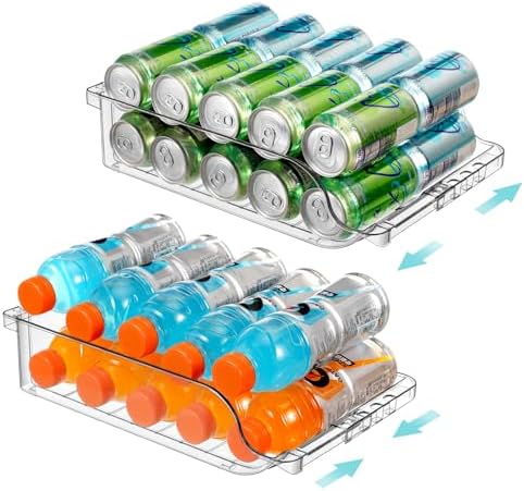 Rolling Soda Can Dispenser for Refrigerator 2 Packs Refrigerator Organizers and Storage Width Adjustable