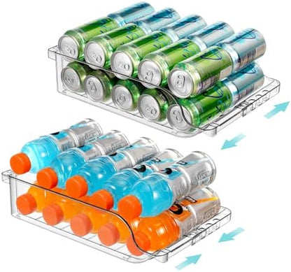 Rolling Soda Can Dispenser for Refrigerator 2 Packs Refrigerator Organizers and Storage Width Adjustable