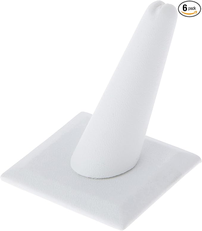 Plymor White Faux Leather Ring Finger Display, Single on Square Base, 2.125" W x 2.125" D x 2.375" H (Pack of 6)