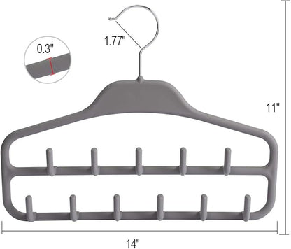 Belt Hanger Rack Holder for Closet, Sturdy Belt Organizer with 360 Degree Swivel, 11 Large Sturdy Belt Hooks, Non Slip Rubberized Belt Storage, Grey