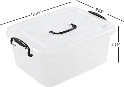 Quickquick 8 L Plastic Latching Box with Handle, Storage Latch Bins with Handles, Clear, 2 Packs