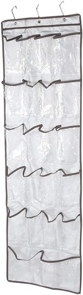 Over the Door Shoe Organizer Rack, Hanging Storage Bag with 22 Pockets, Oxford Cloth Space Saver with Transparent PVC Window for Shoes Toys Stationery, Foldable Door Hanging Organi