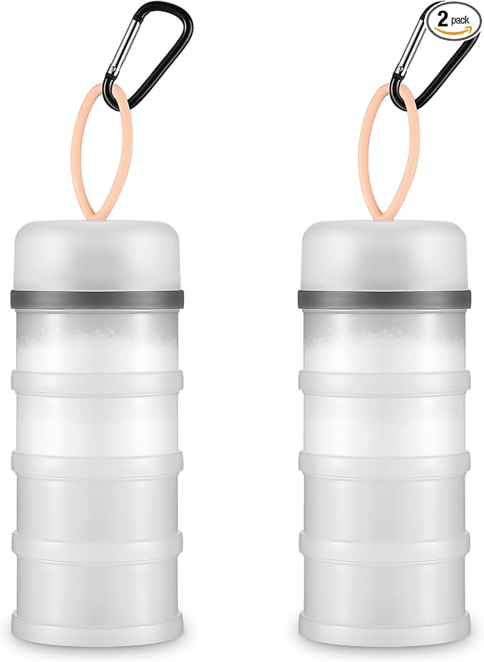 Baderke 2 Pcs Protein Powder Container with Funnels Stand, 4 Stackable Leakproof Protein Powder Dispenser, Portable Keychain Powder Container for Workout, Fitness, Travel(White)