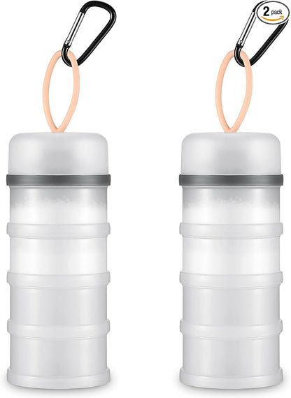 Baderke 2 Pcs Protein Powder Container with Funnels Stand, 4 Stackable Leakproof Protein Powder Dispenser, Portable Keychain Powder Container for Workout, Fitness, Travel(White)