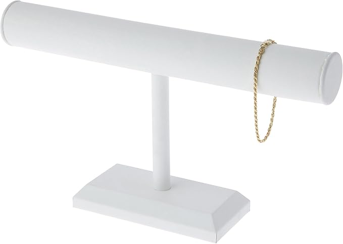 Plymor White Faux Leather T-Bar Bracelet Display Stand, 12" W x 6.75" H (Pack of 2)