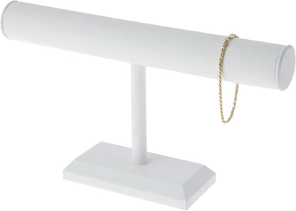Plymor White Faux Leather T-Bar Bracelet Display Stand, 12" W x 6.75" H (Pack of 2)