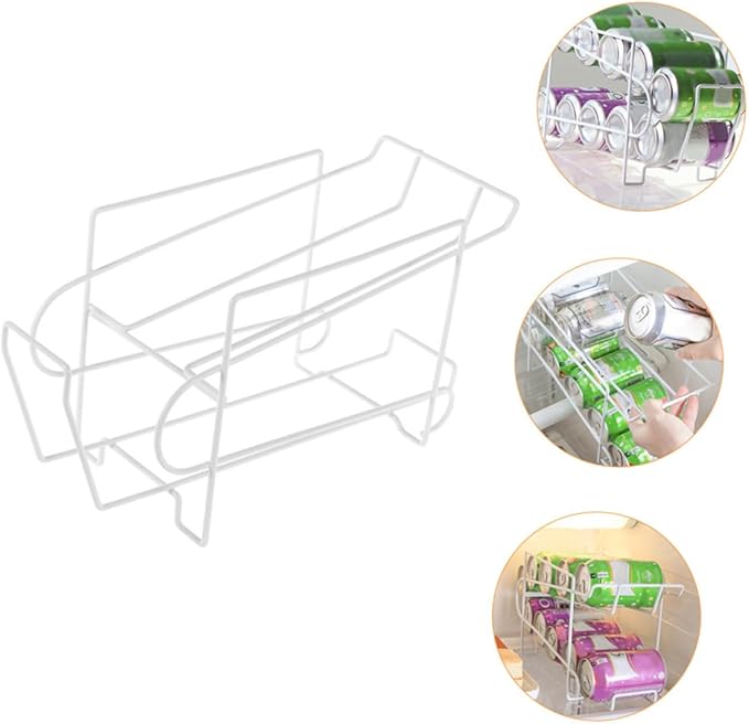 NUOBESTY Automatic Covering Position Iron Rack Can Storage Organizer White Refrigerator Fridge Beverage Dispenser for Kitchen and Home