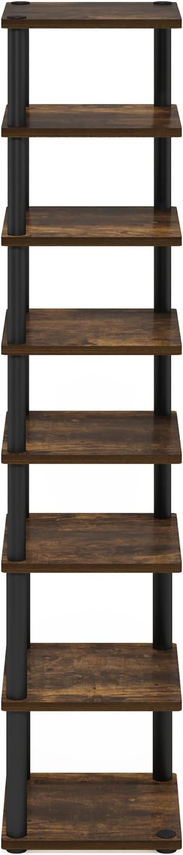 Furinno Turn-N-Tube Vertical Shoe Rack, 8-Tier Narrow Shoe Organizer, Free Standing Shoe Storage, Shoe Shelf for Boots, Sneakers, 11.6 x 11.6 x 52.6, for Closet, Entryway, Office, Garage, Amber Pine