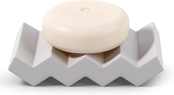 Self Draining Bar Soap Holder Diatomite Soap Dish Fast Drying Soap Saver Small Sponge Caddy for Shower, Bathroom, Kitchen Sink, Light Grey