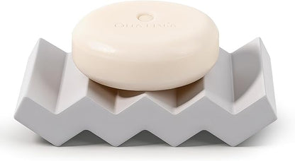 Self Draining Bar Soap Holder Diatomite Soap Dish Fast Drying Soap Saver Small Sponge Caddy for Shower, Bathroom, Kitchen Sink, Light Grey