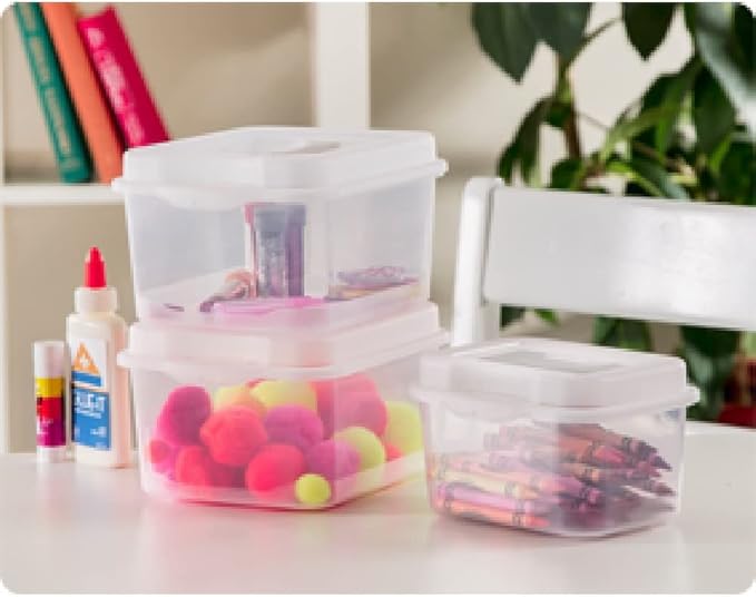 Sterilite FlipTop, Stackable Small Storage Bin with Hinging Lid, Plastic Container to Organize Desk at Home, Classroom, Office, Clear, 1-Pack