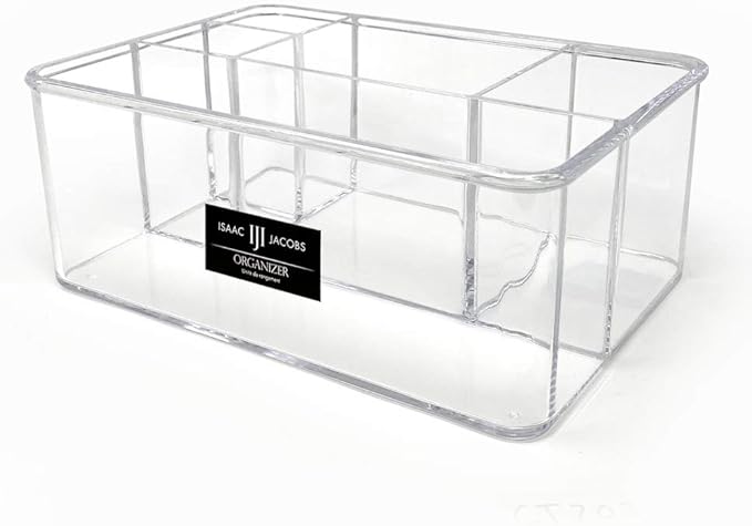Isaac Jacobs 5-Compartment Clear Acrylic Organizer (10” L x 7” W x 4” H), Makeup Brush Holder, Tall Slot, Multi-Sectional Tray, Storage Solution for Makeup, School, Crafts, Office Supplies & More