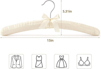 Women's Clothing Padded Hangers, 15 Inch Satin Hangers, Thick Foam Padding, No Shoulder Pads, for Sweaters, Suits, Wedding Dresses, Fine Cashmere (Pack of 10)