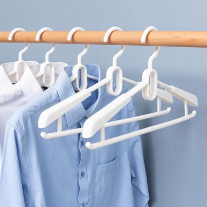 16 Pack Adjustable Clothes Hangers, Heavy Duty Plastic Hangers with Non-Slip Wide Shoulder, 360° Swivel Hook, Extendable 15.9"–20.3", Space Saving Traceless Hangers for Coats, Shirts & Dresses(White)
