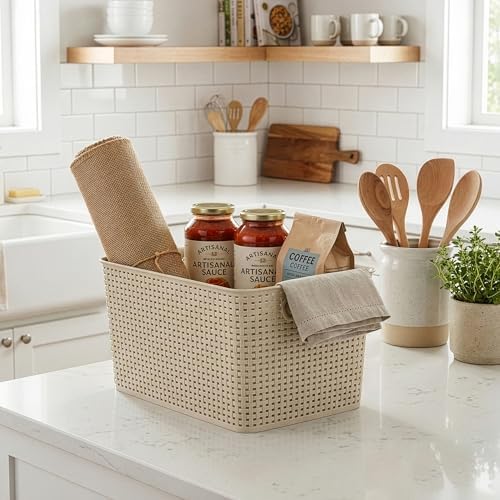 BINO | Plastic Storage Baskets, 22 Liter - 3 Pack, Natural Grey | THE WOVEN COLLECTION | Storage Basket for Shelves | Woven Storage Baskets for Organizing Bins | Pantry Shelf Organizer | Container Bin - Image 4
