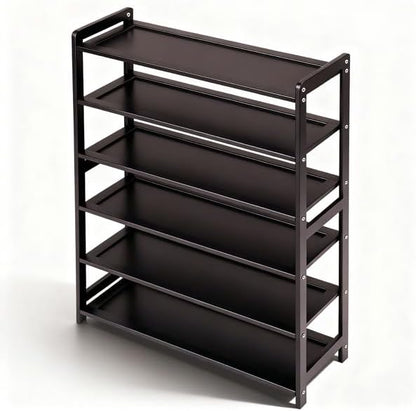 Bamboo Wooden Shoe Rack, Shoe Organizer with Smooth Painted Surface Finishe, Space-Saving Shoe Shelf for Entryway, Living Room, Bedroom (Dark, 6-Tier-27x10x36in)
