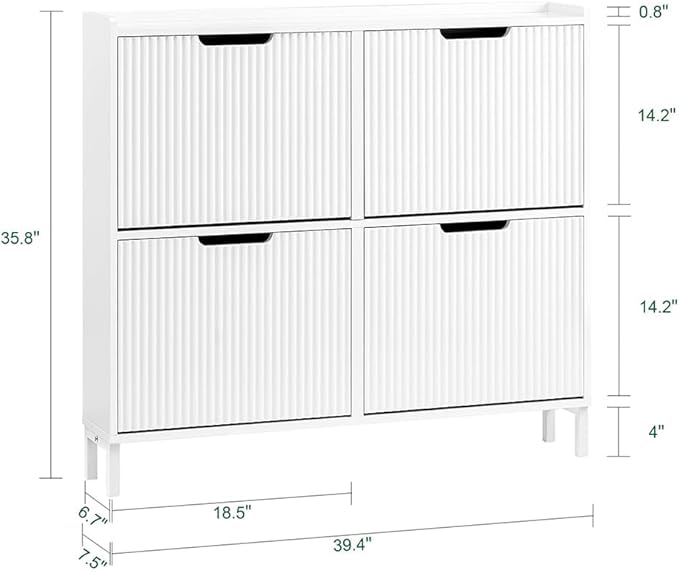 SoBuy Shoe Storage Cabinet for Entryway, Freestanding Shoe Organizer Cabinet, Narrow Slim Hidden Shoe Rack, FSR170 (White, 4-Drawers)