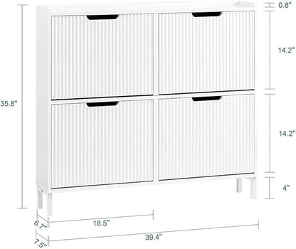 SoBuy Shoe Storage Cabinet for Entryway, Freestanding Shoe Organizer Cabinet, Narrow Slim Hidden Shoe Rack, FSR170 (White, 4-Drawers)