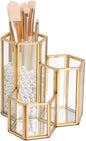 K COOL Decorative Makeup Brush Holder Pen Pencil Holder for Desk Organizer Gold Glass Cosmetic Display Cases Pot for Women Girls