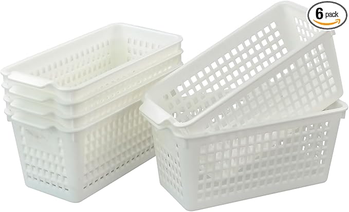 6-Pack Plastic Office Desktop Trays Basket Storage, White, F