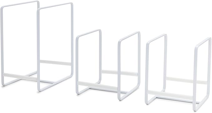 Juvale 3-Piece Plate Organizer - Space-Saving Cabinet Storage & Dish Storage Rack - Plate Stand & Pot Lid Holder - Pack of 3, White, 1 Large & 2 Small
