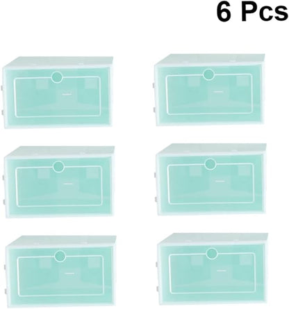 6pcs Sturdy Stackable Shoe Box Storage Containers Lids for Closet Entryway under Clothing Rack Home and Office