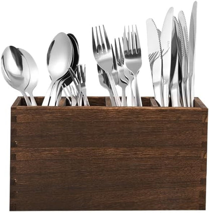 WuGeShop Heightened Wooden Silverware Holder, 4 Compartments Flatware Utensil Caddy, Great Flatware Caddy- Ideal for Kitchen, Dining, Home Party, Buffet, and More