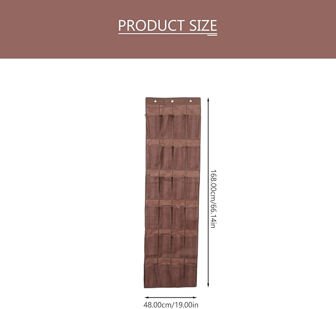 24-pocket over Door Shoe Organizer Bag, 48x168cm Non-woven Hanging Storage Pouch for Slippers and Sundries, Coffee Color, Space-saving Closet Hanging Bag for Home Storage
