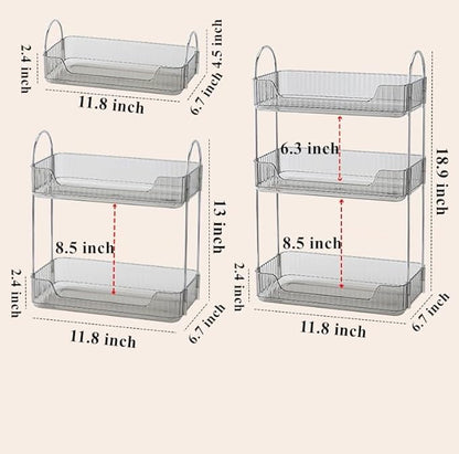 Bathroom Organizer Countertop, Vanity Trays for Skincare Makeup, Counter Organizer for Cosmetics, Toiletries, Lotions, Perfumes (3 Tiers, Grey)