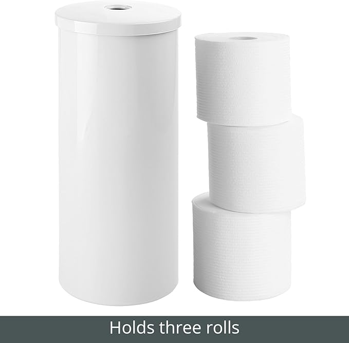 mDesign Plastic Floor Stand Toilet Paper Organizer with Cover, 3-Roll Space-Saving Tissue Storage for Bathroom - Fits Under Sink, Vanity, Shelf, in Cabinet, Corner - Aura Collection - 2 Pack - White