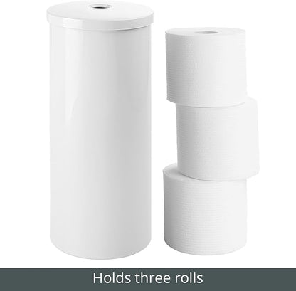 mDesign Plastic Floor Stand Toilet Paper Organizer with Cover, 3-Roll Space-Saving Tissue Storage for Bathroom - Fits Under Sink, Vanity, Shelf, in Cabinet, Corner - Aura Collection - 2 Pack - White
