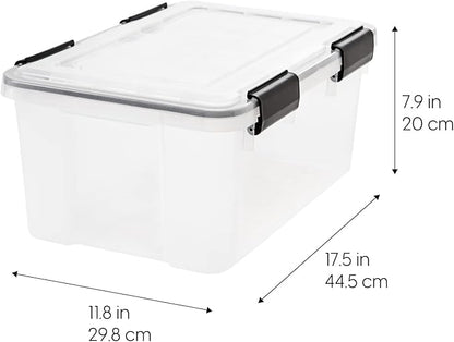 IRIS USA WeatherPro 19 Qt Storage Bins with Lids, 6 Pack, BPA-Free Plastic Gasket Box with Tight Latch and Seal, Stackable Nestable Tote Tub - Clear/Black