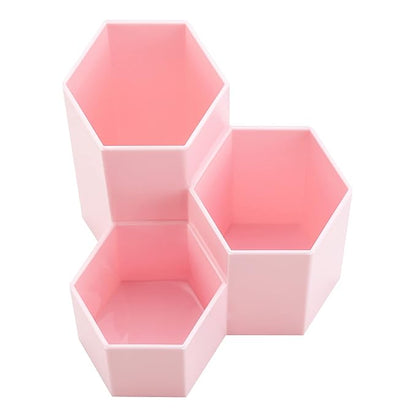 LoveBB Makeup Brush Holder Organizer, 3 Slot Plastic Cosmetics Brushes Pen Storage Solution, Pink