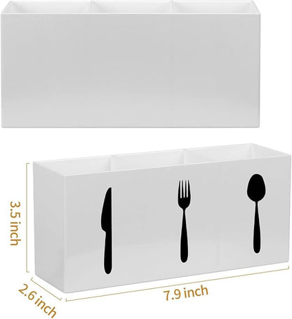 Plastic Utensil Holder, Knife Fork and Spoon Holder Silverware Caddy, Acrylic Kitchen Cutlery Storage Box, Flatware Organizer for Countertop, Indoor Outdoor Party Tableware Holder (White)