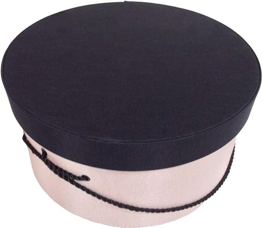 Sarah's Hat Boxes Classic Pink/Black Hat Box – 16.75" x 8.5" (Dia. x Ht.) Handmade in USA – Odorless Non-Toxic Adhesive, Cording Handle – Premium Storage for Hats & Accessories