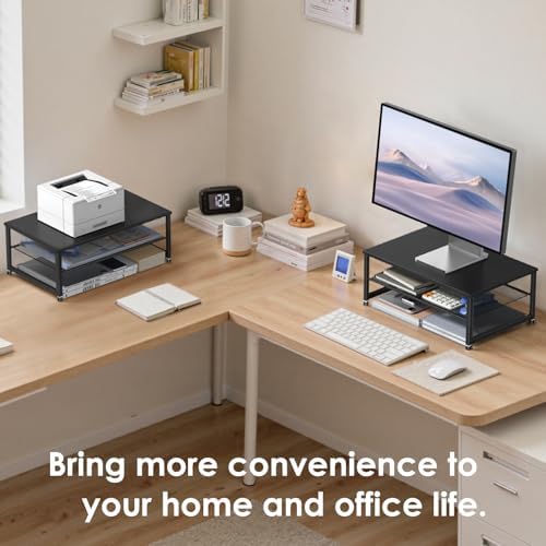 ECOLOVI 2-Tier Computer Monitor Stand Riser, Printer & Laptop Stand, Office Desk Accessories, Workspace Desk Organizer for Home Office Supplies, Black - Image 4