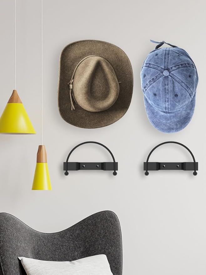 4 Pack Cowboy Hat Rack, Wall Mount Cowboy Hat Holder, Hat Hooks for Wall, Wide Brim Western Hat Hanger Organizer for Baseball Caps Display, Non-Damage Brim Design, Wall Decor Western Decor