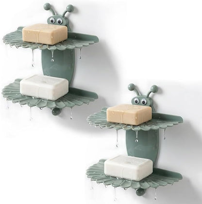 2PCS Double-Deck Soap Dish Holder for Shower, Bee Shape Wall Mounted Soap Holder with Strong Adhesive, Self Draining Soap Tray, No Drilling Bathroom Accessories, Nordic Blue