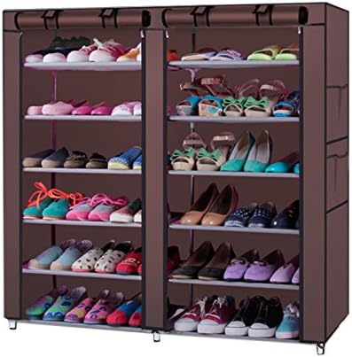 LIKOVSCI Shoe Rack Tool Free Easy Assembled Shoe Shelf Storage Organizer with Dustproof Nonwoven Fabric Cover (Coffee, 6-Tier 2-Row)
