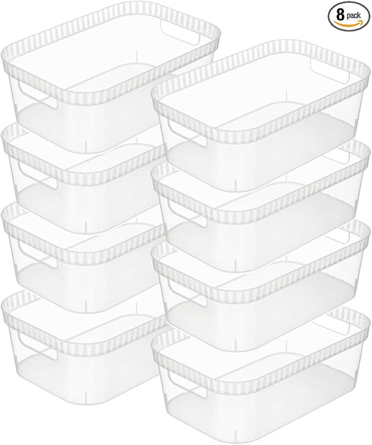 Tribello Modern Cabinet Organizers And Storage Pantry Shelf Organizer - Clear Plastic Storage Bins - Bulk 8-Pack (Medium - 12” X 8” X 4”)