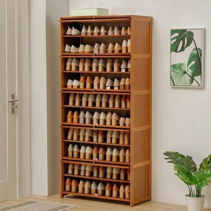 LYNICESHOP 10 Tier Shoe Storage Cabinet, Bamboo Shoe Rack Cabinet Organizer Wooden Shelf Stand Storage Book Shelf Freestanding Shoes Heels Sneakers Shelf Rack Storage Book Shelf Organizer