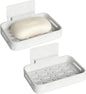 Shower Soap Dish Soap Bar Holder, 2 Pcs Soap Holder for Shower Wall, Plastic No Drill Adhesive Mount Removable Soap Saver Sponge Holder for Bathroom Kitchen Sink, White