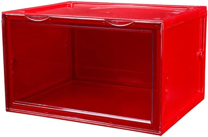 Shoe Boxes Clear Plastic Stackable, Harder Shoe Storage Boxes with Lids, Powerful Load-Bearing, Space Saving and Easy Assembly for Kids Men Women (Red)