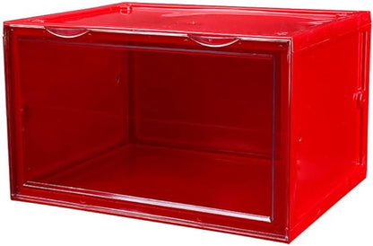 Shoe Boxes Clear Plastic Stackable, Harder Shoe Storage Boxes with Lids, Powerful Load-Bearing, Space Saving and Easy Assembly for Kids Men Women (Red)